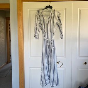 Long white with navy blue stripes dress